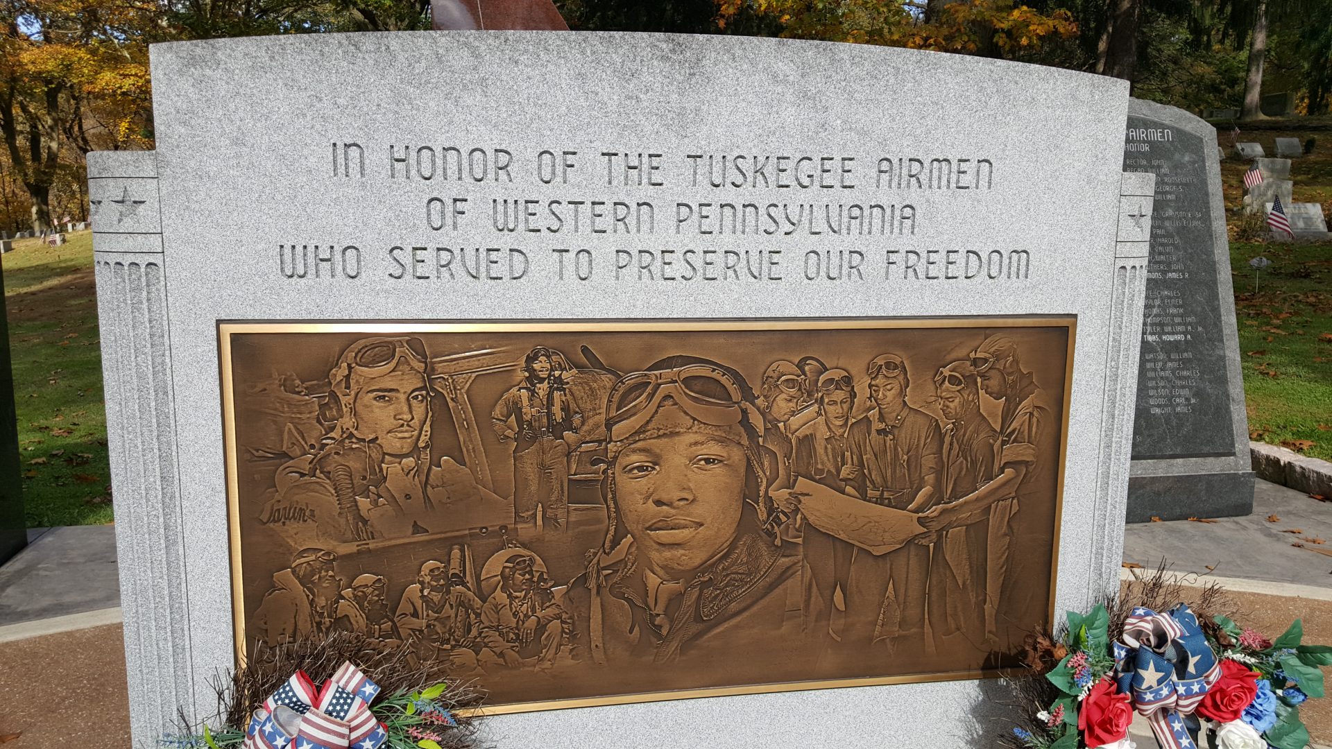 The Tuskegee Airman Memorial located in Sewickley Cemetery.