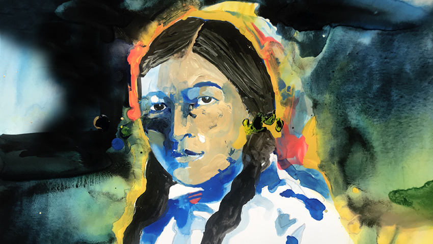 Painting of a woman in braids.