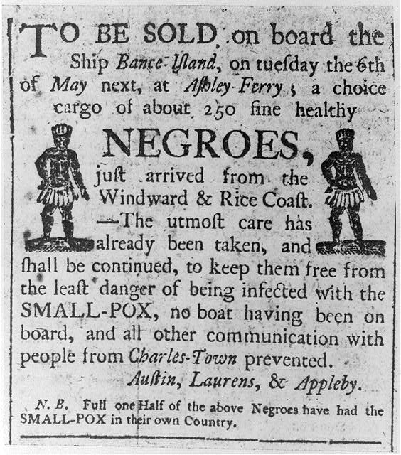 Advertisement for sale of enslaved Africans, circa 1760