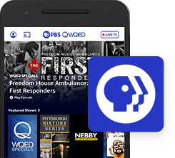 Phone display of the PBS App with WQED content