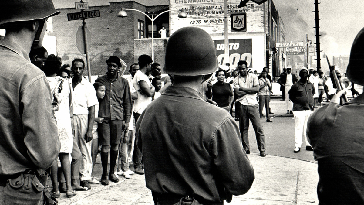 Troops on Detroit’s Linwood Avenue in 1967.